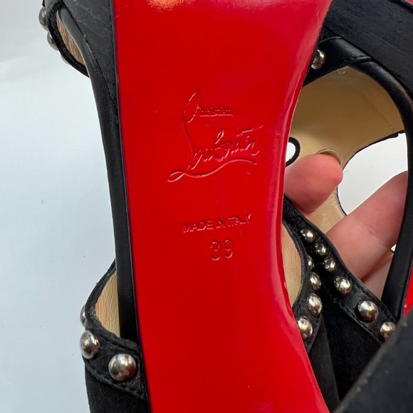 Christian Louboutin Wood Fabric Black Studded Mules  39 - Picture 5 of 8